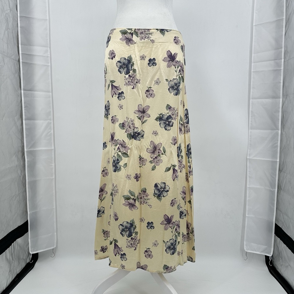 VTG 90s Ivory Purple Floral‎ Maxi Skirt 7/8 Small Prairie Cottagecore Fairycore